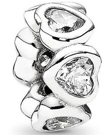 Love Hearts white Diamante Round Charm