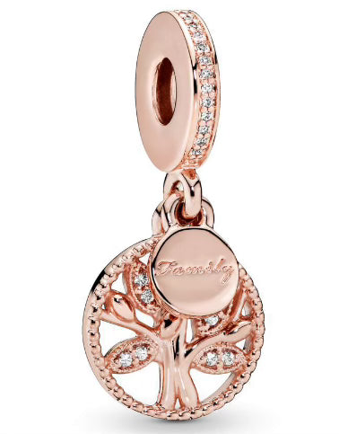 Rose Gold Family Tree Diamante Pendant Charm