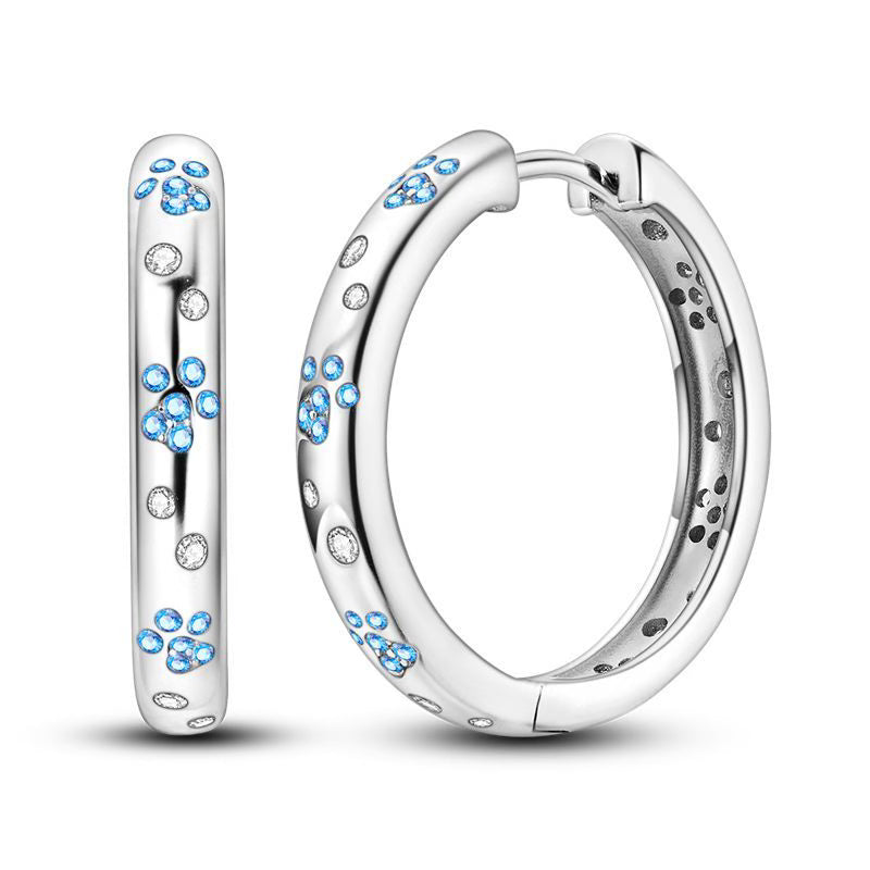 Blue Flower Diamante Loop Earrings