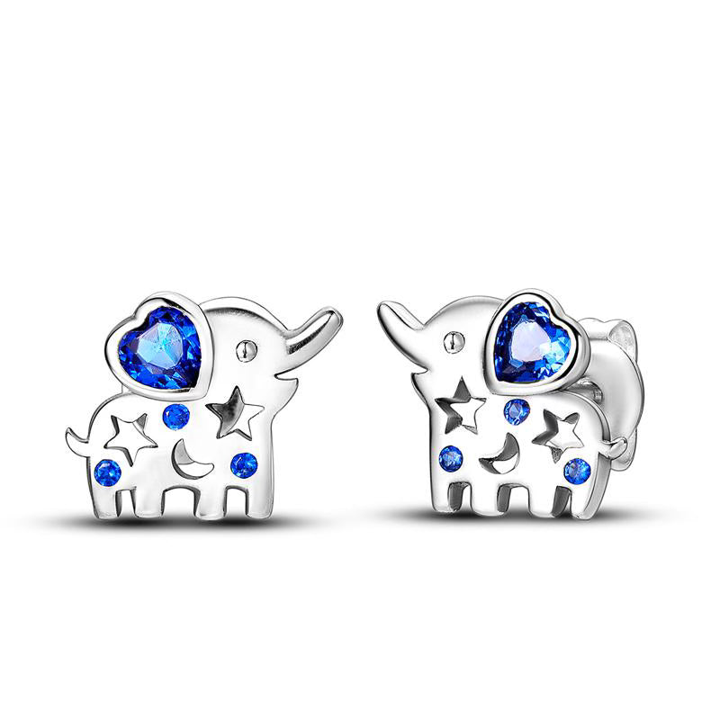Blue Diamante Elephant Earrings
