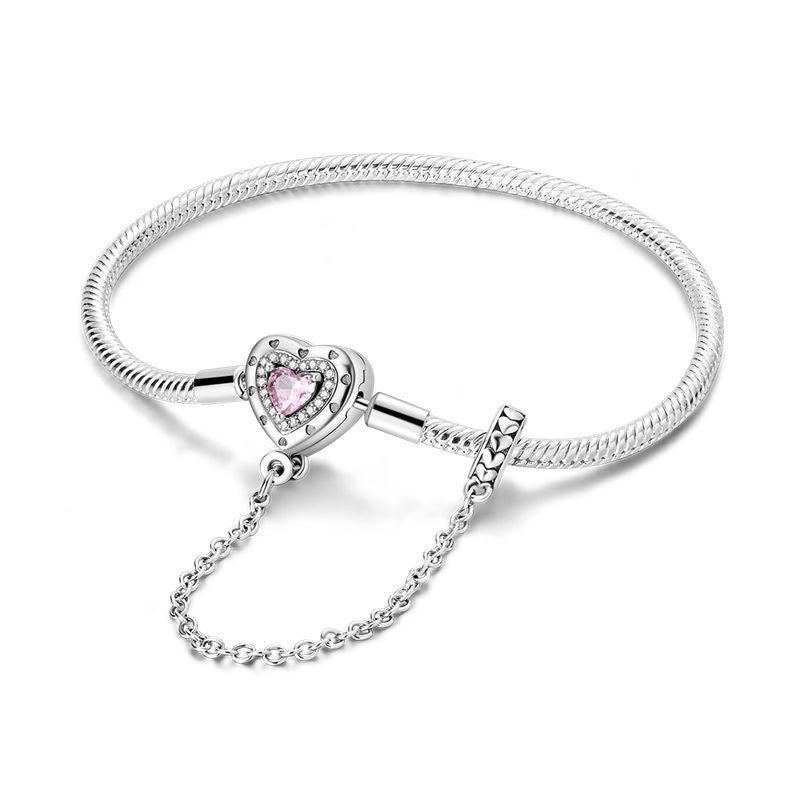 Pink Love Hearts Diamante Chain Charm Bracelet