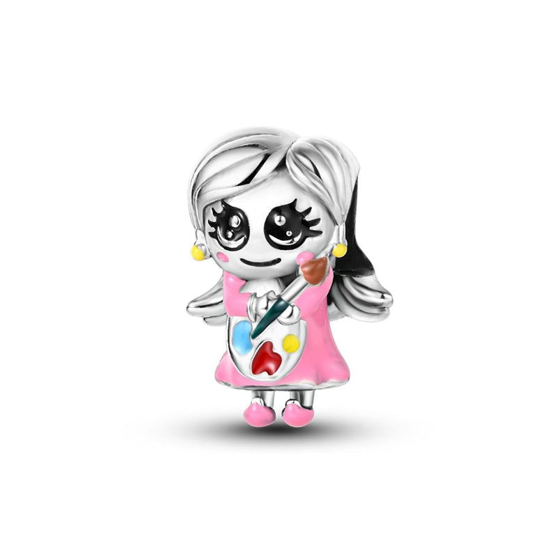 Pink Dress Artist Girl Charm