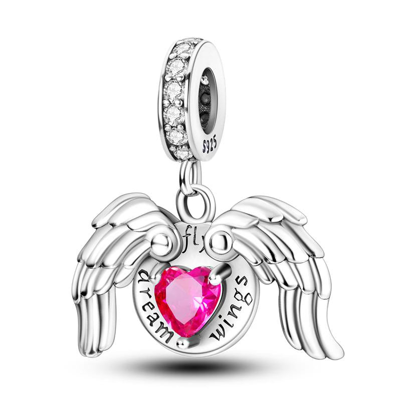 Dream Wings Pink Diamante Pendant Charm