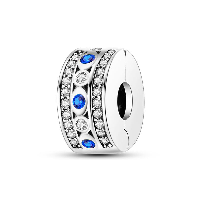 Blue & White Diamante Bands Round Charm