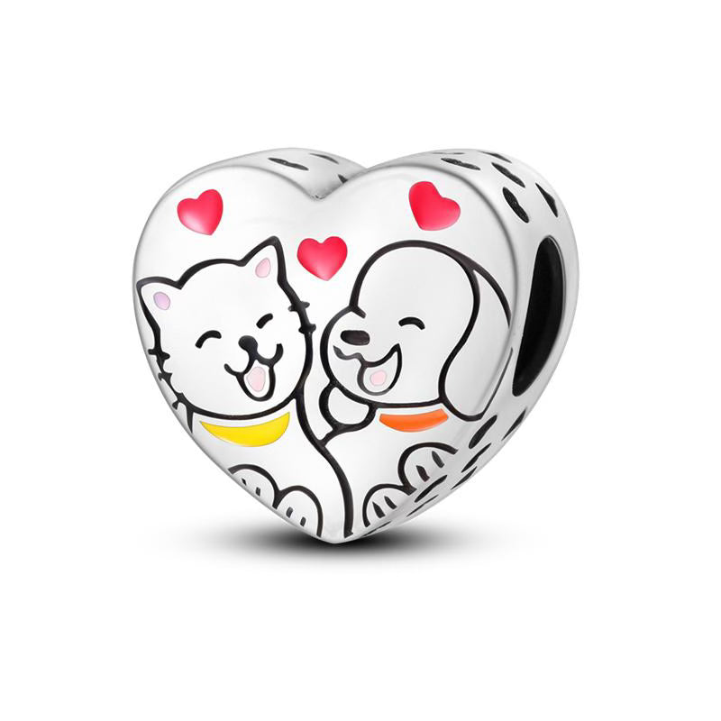 Happy Kitten & Puppy Love Heart Charm