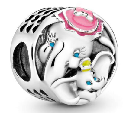 Mom & Baby Elephant Round Charm