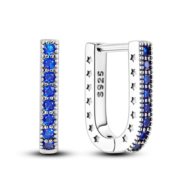 Blue Diamante U Loop Earrings