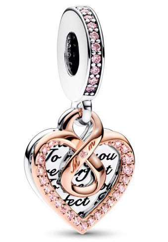 Rose Gold Diamante Love Heart Pendant Charm