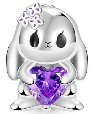 Rabbit Purple Diamante Love Heart Charm
