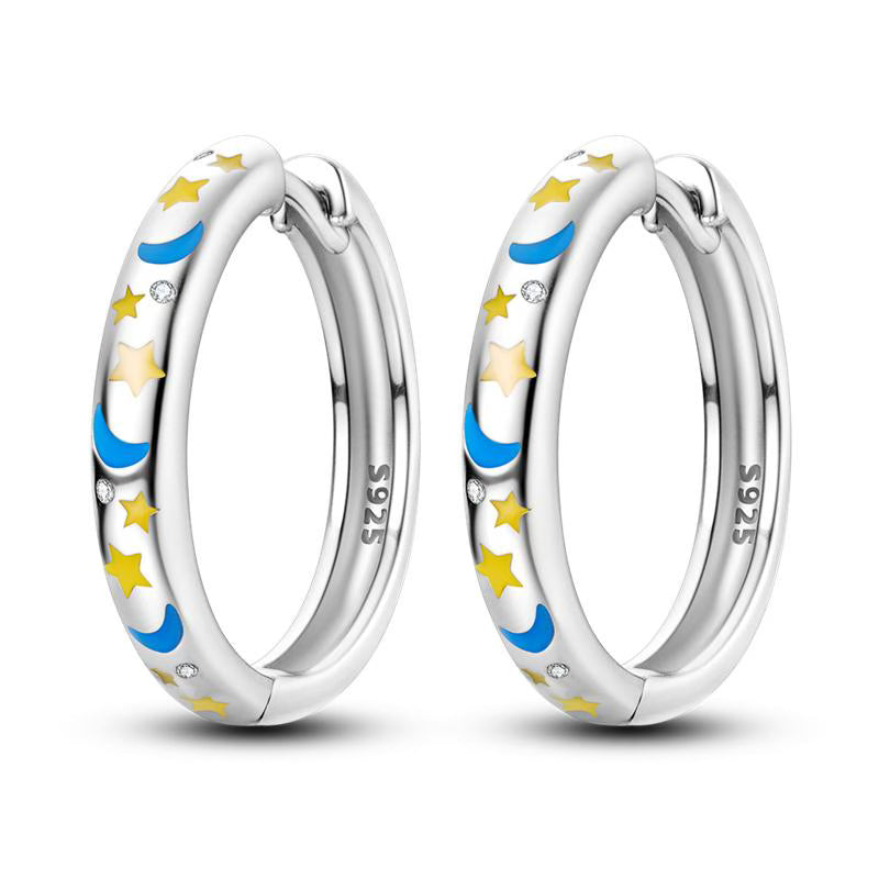 Blue Moon & Yellow Star Loop Earrings