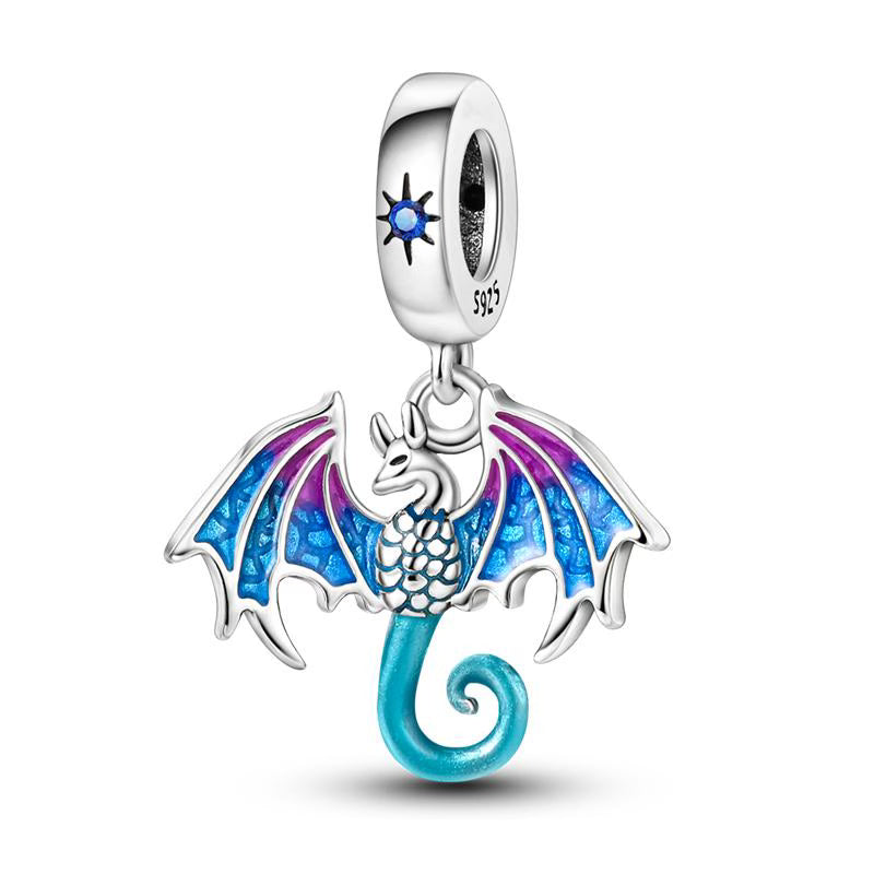 Colourful Winged Dragon Star Diamante Pendant Charm