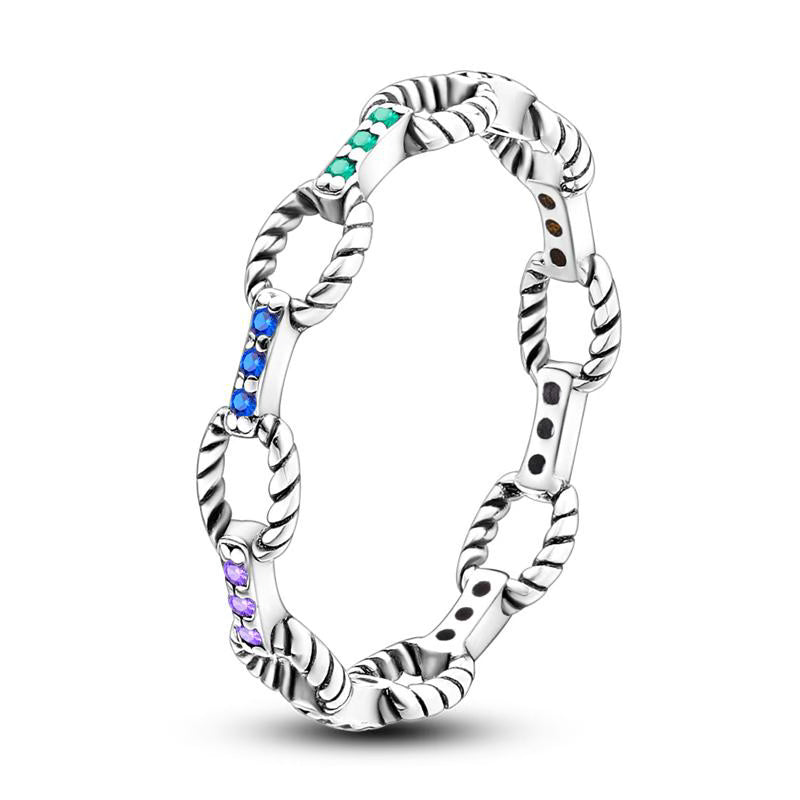 Colourful Links Diamante Ring