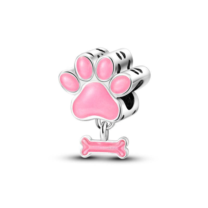 Pink Paw & Bone Pendant Charm