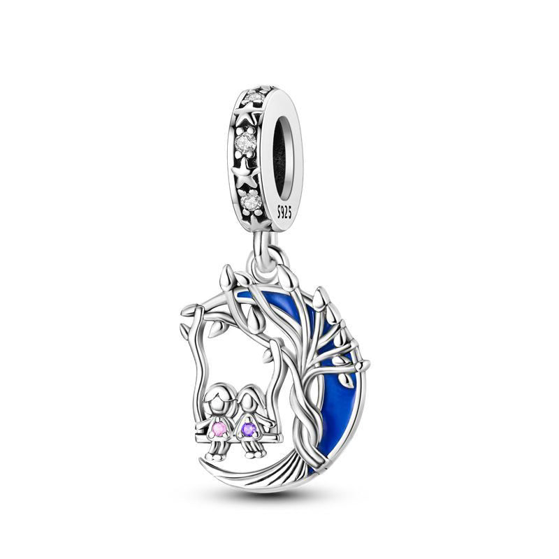 Intricate Blue Moon Swing Star Pendant Charm
