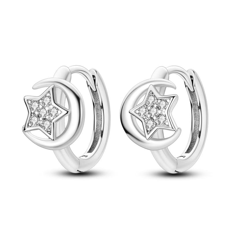 Star In Moon Diamante Loop Earrings