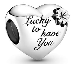 Lucky To Have You Flower Love Heart Charm