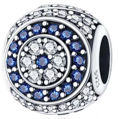 Evil Eye White & Blue Diamante Round Charm