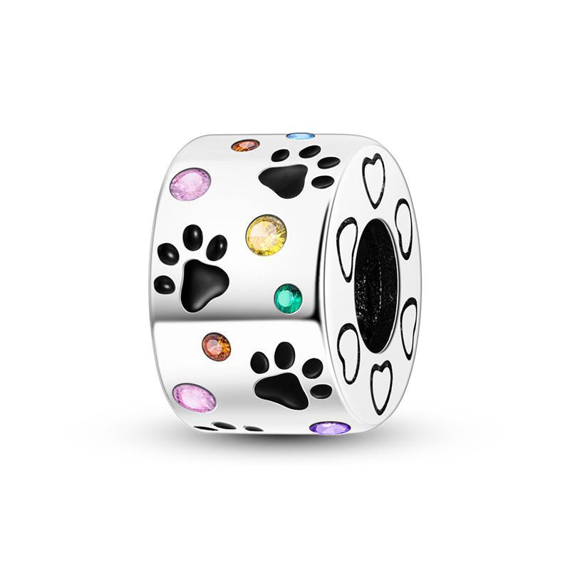 Colourful Diamante Paw Print Round Charm