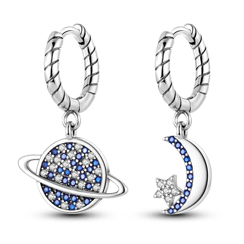 Blue Diamante Saturn & Moon Pendant Earrings