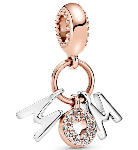 Rose Gold Mom Diamante Love Heart Pendant Charm