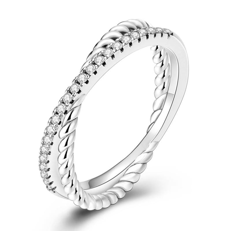 Diamante & Ribbed Criss-Cross Ring