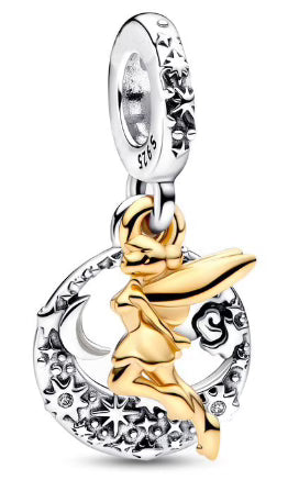Golden Winged Girl Moon & Stars Charm