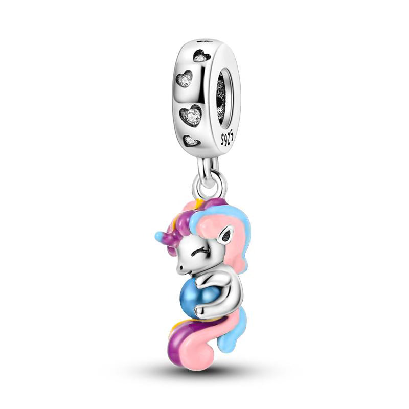 Colourful Mane Unicorn Love Hearts Pendant Charm