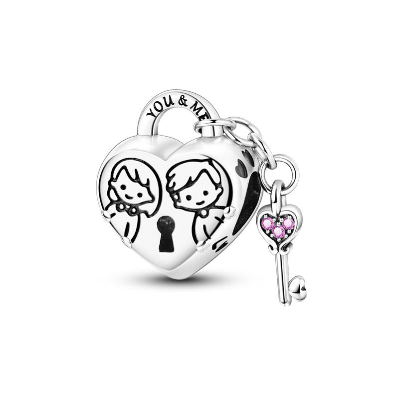 You & Me Lock & Key Diamante Pendant Charm