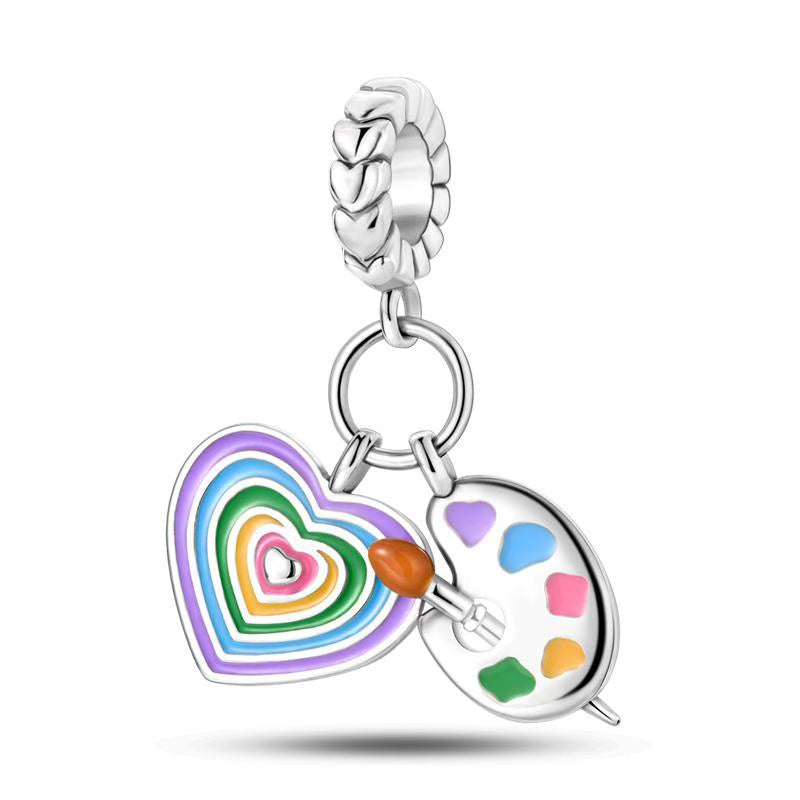 Rainbow Love Heart Artist Palette Pendants Charm