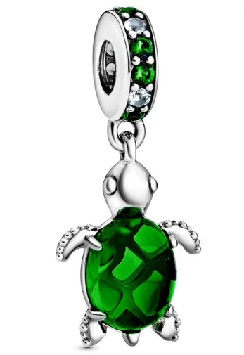 White & Green Diamante Turtle Pendant Charm