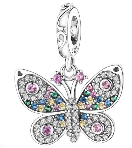 Multicolour Diamante Butterfly Pendant Charm