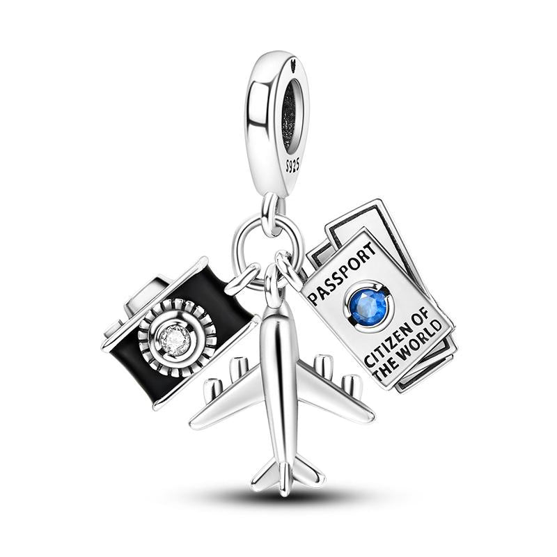Passport, Camera, & Plane Pendants Charm
