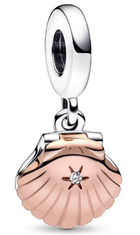 Rose Gold Clamshell Diamante Star Pendant Charm