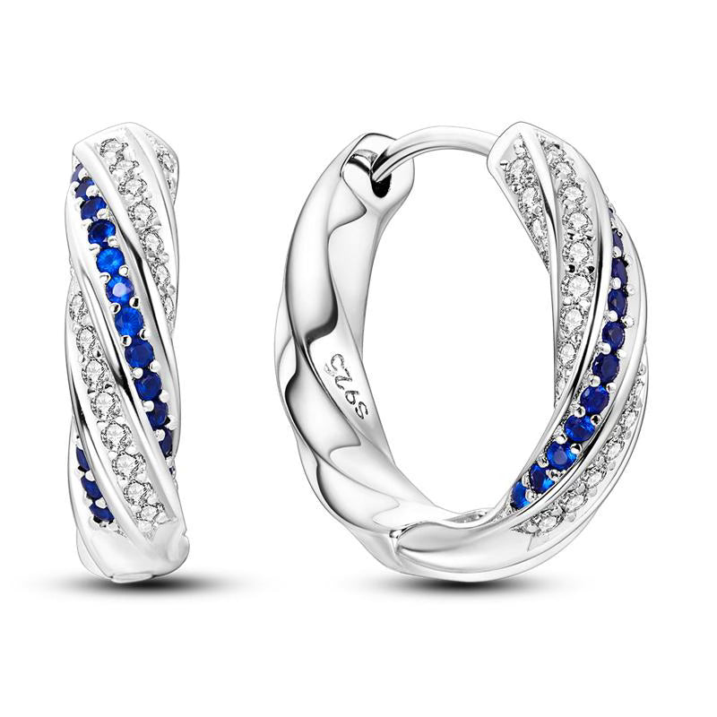 Blue Diamante Twist Loop Earrings