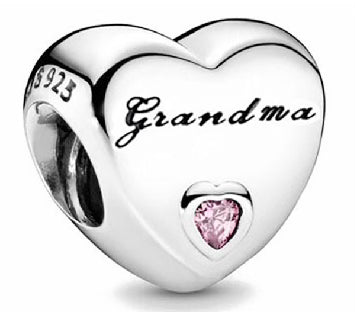 Grandma Pink Diamante Love Heart Charm