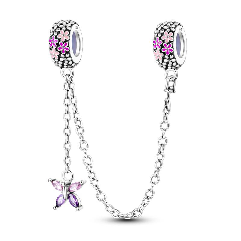 Pink Flowers & Butterfly Chain Charm