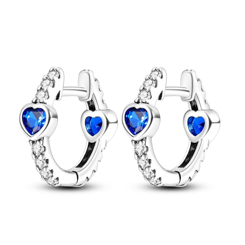 Blue Love Heart Diamante Loop Earrings
