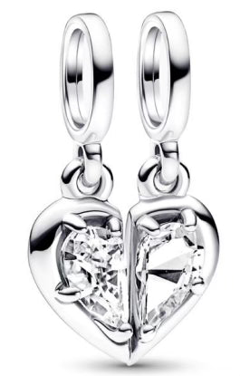 Diamante Love Hearts Halves Pendant Charm