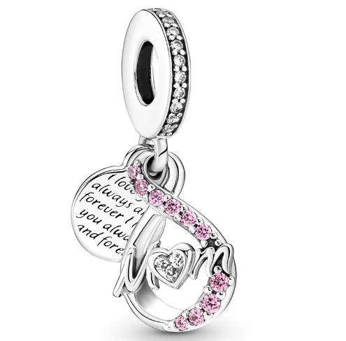 Infinity Pink Diamante Mom Love Heart Pendant Charm
