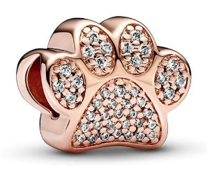 Rose Gold Diamante Paw Round Charm