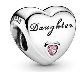 Daughter Pink Diamante Love Heart Charm