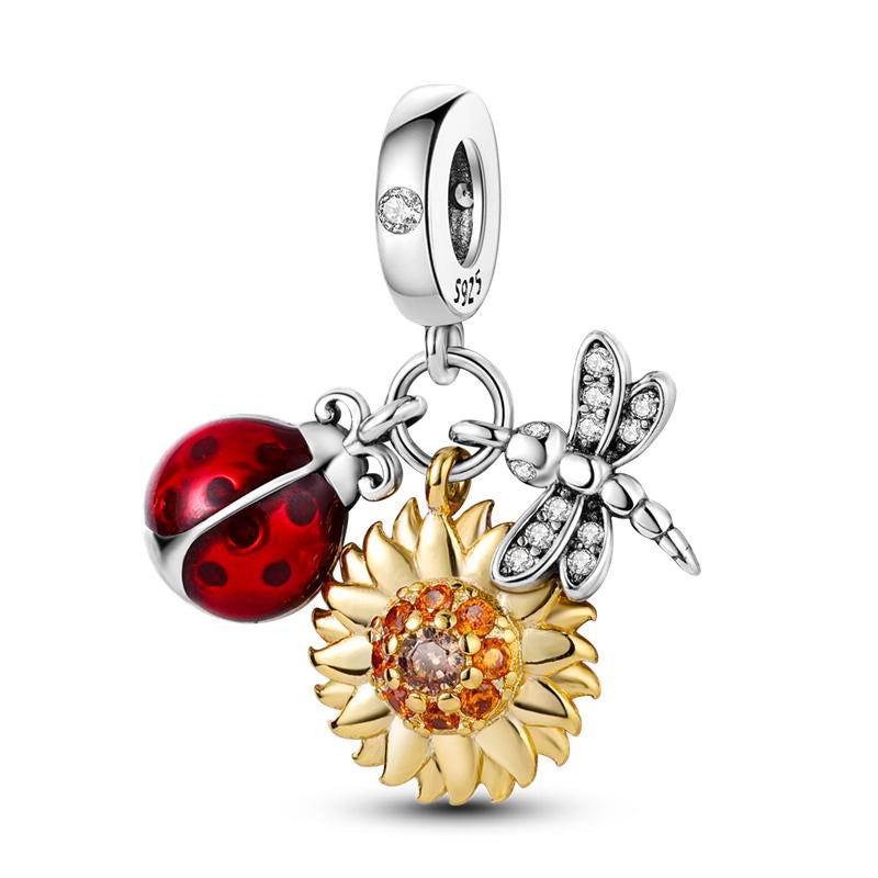 Ladybird, Flower, Dragonfly Pendant Charm