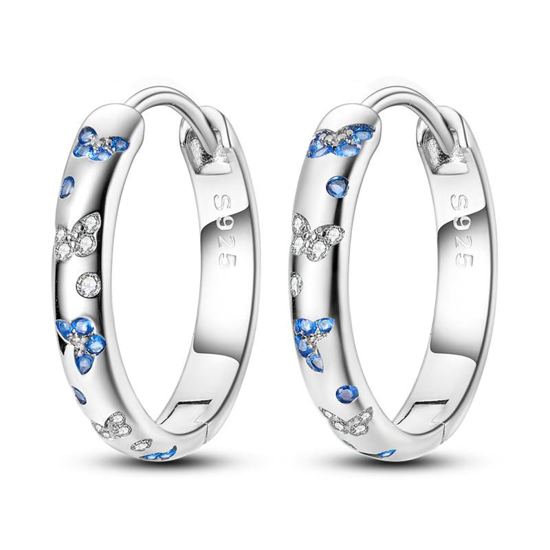 Blue Diamante Butterflies Loop Earrings