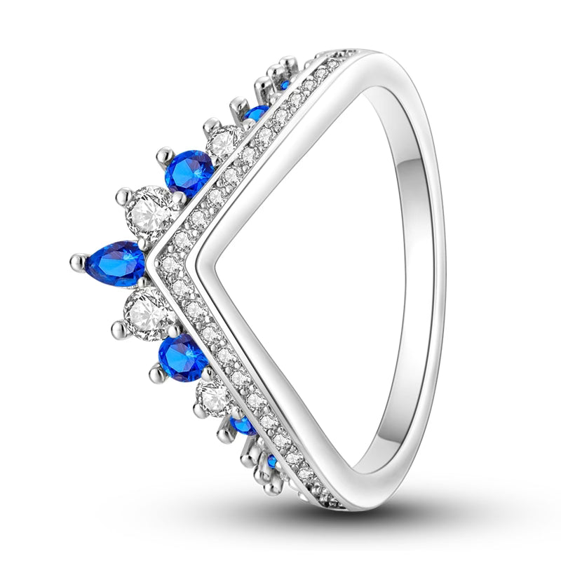 Blue Crown V Diamante Ring