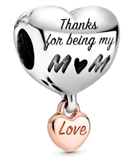 Thanks For Being My Mom Rose Gold Love Heart Pendant Charm