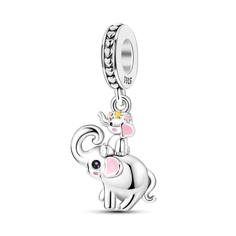 Pink Elephant & Baby Pendant Charm