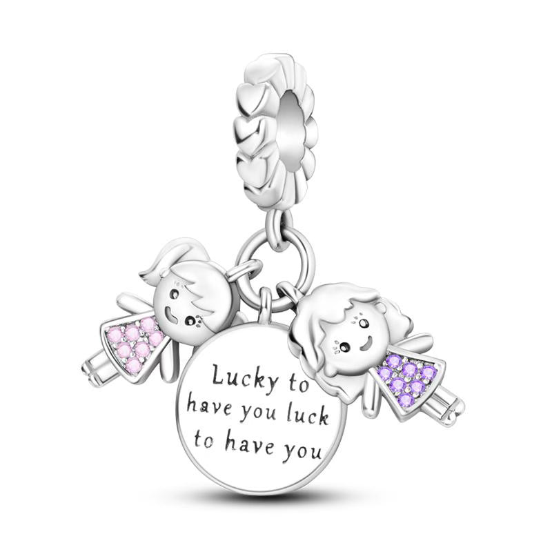 Lucky To Have You Pink Lilac Pendant Charm