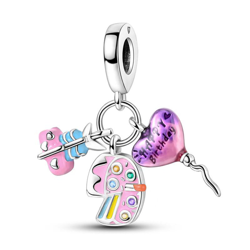 Pink Happy Birthday Set Pendants Charm