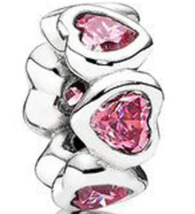 Love Hearts Pink Diamante Round Charm