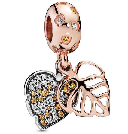 Rose Gold & Diamante Leaves Pendant Charm